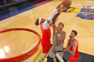 太刺激了！文班亚马过人冲击篮筐 多特杀出来直接送出大帽