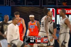 燃起来了！无文班马刺下半场醒悟一波10-0 首次领先且反超6分